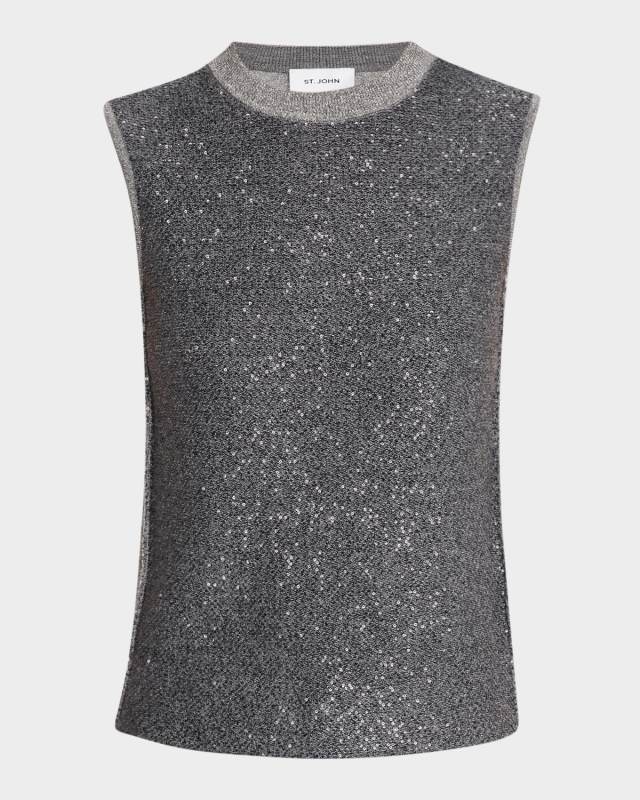 Sequin-Front Metallic Knit Tank Top